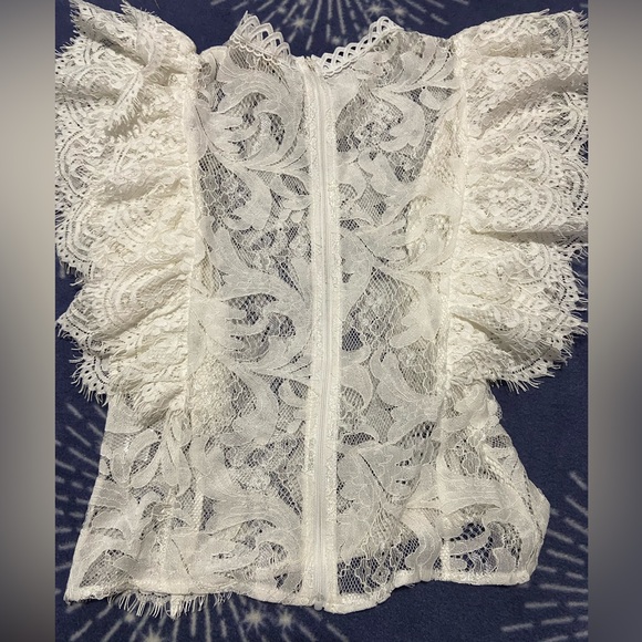 Lace Dollskill coquette white top zip up blouse sz sm sheer Lacey euc - Picture 5 of 11